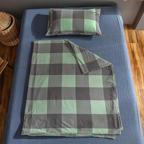 Nsnlgsgc TJM-SLDG-T Sage Green Checked 100% Washed Cotton Duvet Cover Twin Set thumb #8