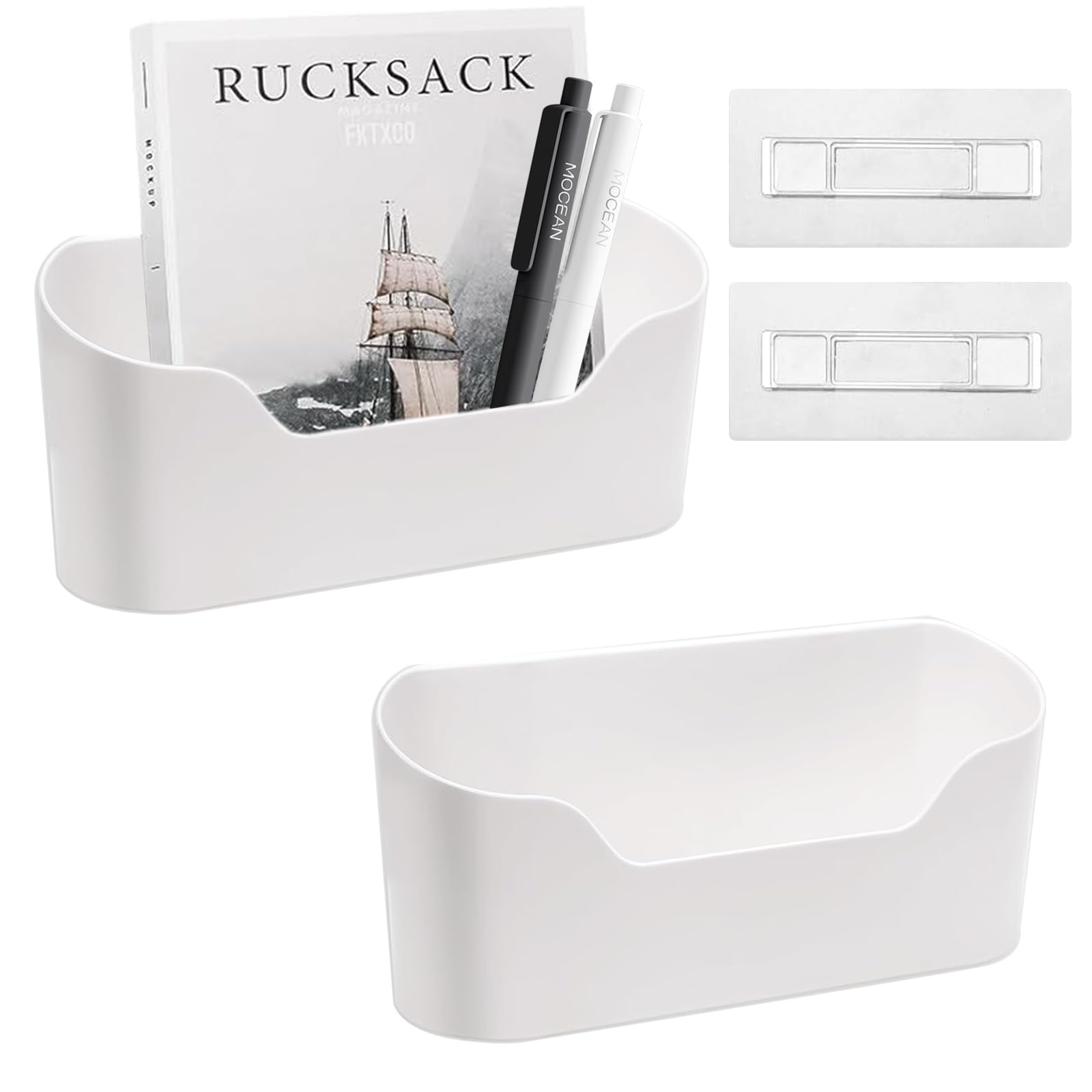 2 Pcs Cabinet Door Organiser with 2 Adhesive Pad, Under Sink Plastic Organizer, No Drilling File Holder for Mail Magazine, Self Adhesive Wall Mounted Storage Box for Bathroom, Pantry, Office, Kitchen