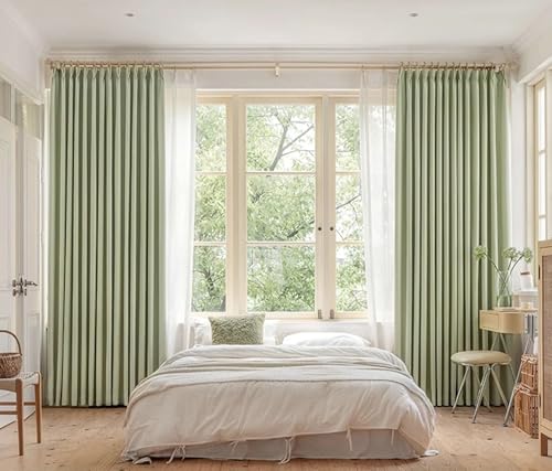 Homxi Blackout Curtains Set of 2,2 x 52W x 72H inch,Green Window Curtain Kitchen Solid Color Drapes Hooks