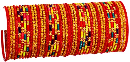 JD'Z COLLECTION Indian Glass Bangles Set Wedding Costume Matching Jewelry Bangles Set,Bollywood Glass Bangles Set of 46 Bangles,Indian Bangles For Women Girls (Multi-2, 2.6)