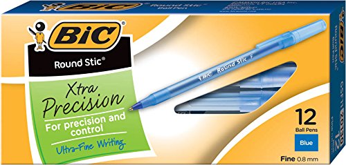 BICRound Stic Xtra Precision Ballpoint Pen, Fine Point (0.8mm), Blue, 12-Count