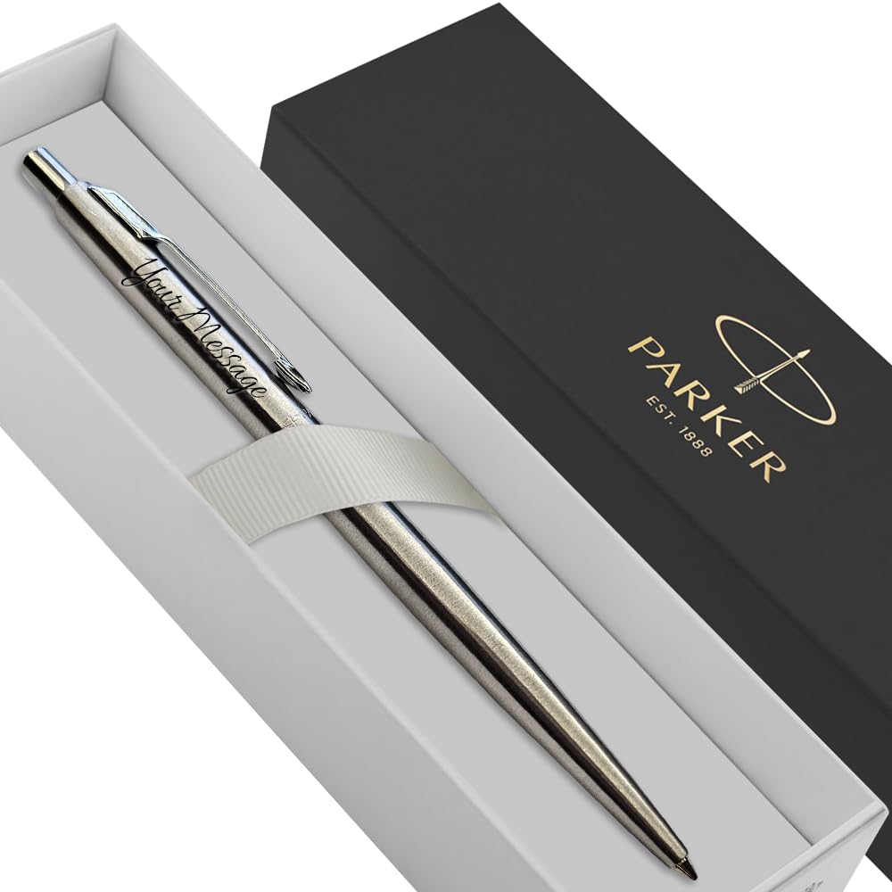 Parker Classic Slimline Ballpoint Personalised Pen In Classy Gift Box Ideal Anniversary, Birthday or Fathers Day Gift Perfect Men & Women Engraved Parker Pen With Laser Engraving (Silver)