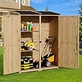 Gizoon Outdoor Storage Cabinet with Waterproof Roof, Double Lockable Doors Garden Shed with 2 Removable Shelves, Wooden Storage Shed with Large Storage Space for Patio, Garden, Backyard, Lawn