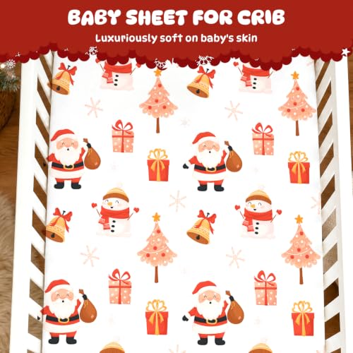 Image of Cloele Christmas Crib Sheet for Boys Girls,White,Santa Snowman,52x28in