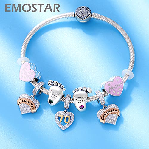 EMOSTAR Family Charms, 925 Sterling Silver Mother Father Daughter Son Sister Brother Godmother Nana Grandma Husband Wife Aunt Niece Cousin Uncle Best Friends, I Love You Dangle, fit European Bracelet4