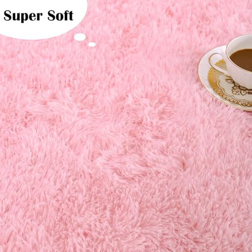 Image of Present Carpet for Room, Shaggy Rugs Fluffy Carpets, Indoor Modern Plush Area Rugs for Living Room Bedroom Kids Room, ETC Pink 3x5 feet
