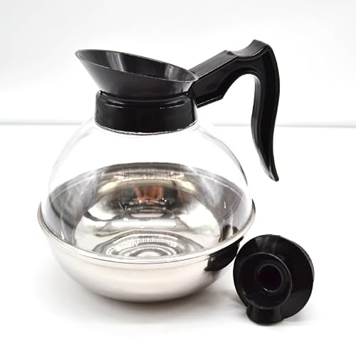 Commercial Coffee Decanter 64oz 1.8L 12 Cup/Polycarbonate Plastic Body with Stainless Steel Bottom & Ergonomic Handle/Perfect for Serving Coffee at various commercial occasions (Black)