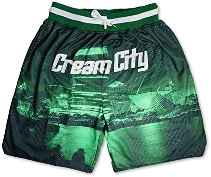 RIMING Cream City Mens Basketball Sport Shorts Quick Dry Mesh Embroidered with Pockets Loose-Fit Fans Shorts L