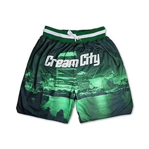 RIMING Cream City Mens Basketball Sport Shorts Quick Dry Mesh Embroidered with Pockets Loose-Fit Fans Shorts M