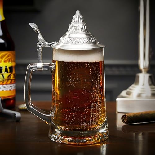 HomeWetBar Traditional German Beer Stein Mug with Lid – Authentic Vintage-Style Beer Mug with Pewter Lid for Beer Lovers and Collectors