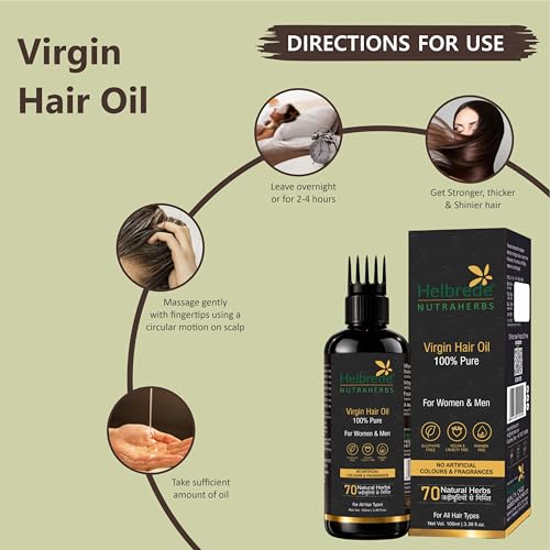 Image of HELBREDE NUTRAHERBS Virgin Hair Oil 100% Pure with 70 Natural Herbs (100ml) Prime
