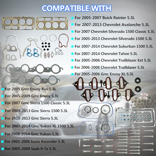 Image of 5.3L Cylinder Head Gasket Set Kit, Bolts ES72220 Intake Exhaust Manifold Oil Pan Gasket for Chevy 2007-2013 Silverado Avalanche Suburban for GMC Sierra Envoy Yukon for Buick 5.3L Engines
