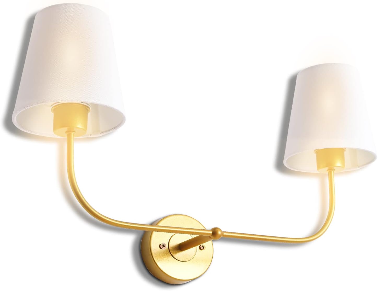 2-Light Vintage Industrial Wall Sconce Antique with Flared Funnel Linen Beige Fabric Shade, Farmhouse Vanity 2-Light Fixtures Over Mirror for Dressing, Bedroom, Bathroom, Hallway