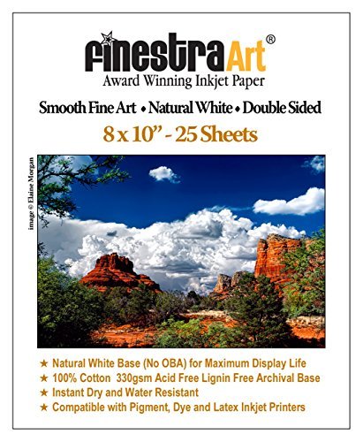 8x10 330gsm Smooth Fine Art Museum Natural White Double Sided 25 Sheets