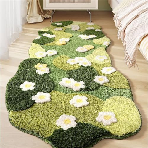Alfombra grande antideslizante de musgo floral para dormitorio y sala de estar, alfombra verde con diseño de pastizales suaves, decoración del hogar (90 x 160 cm)