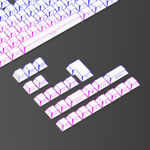 Image of White PBT Shine Through Keycaps, Side Printed Translucent Keycaps, Double Shot Cherry Profile for MX Switches Mechanical Keyboard
