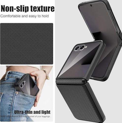 Image of Kapa Textured Grip Hinge Protection Back Cover for Samsung Galaxy Z Flip7 / Z Flip 7 | with [Inbuilt Glass] Full Body Shockproof Hard Back Case (Black)
