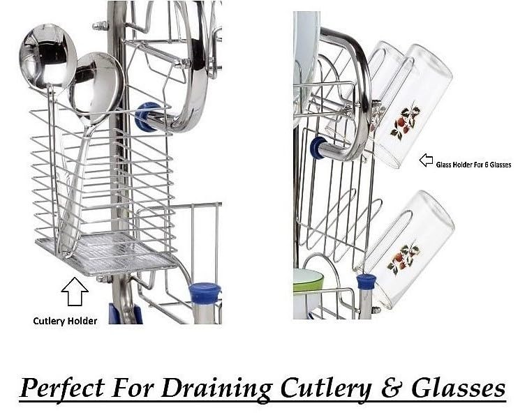 Image of AMOL Stainless Steel Kitchen Dish Rack | Rust-Resistant Utensil Stand with Glass & Spoon Holder | Wall Mountable Modular Kitchen Organizer (Made in India) (Height- 14 Inches)