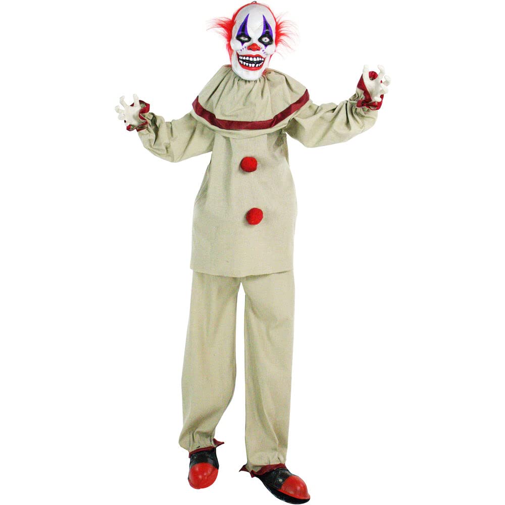 Photo 1 of Haunted Hill Farm Life-Size Animatronic Clown, Indoor/Outdoor Halloween Decoration, Multi 60" Creepy Clown