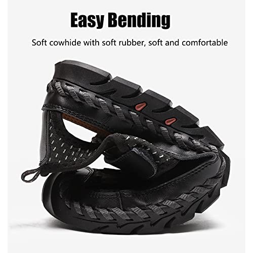 Optigard Men's Genuine Leather Hand Stitching Fisherman Sandals,Outdoor Casual Closed Toe Breathable Hiking Sandals Sport Walking Water Shoes4
