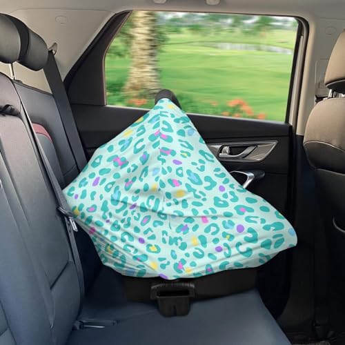 Image of Infant Car Seat Canopy /Baby Nursing Cover /Stretchy Breathable Breastfeeding Scarf,Fit for Shopping Cart,Car Seat,High Chair,Stroller, Green Leopard Print