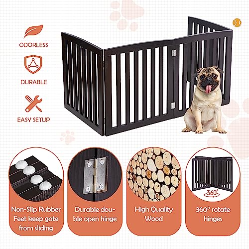 Pet Gate Dog Gate Indoor for Doorways Stairs 24 Inch Dog Fence Extra Wide 4 Panel Wooden - Thumbnail 3