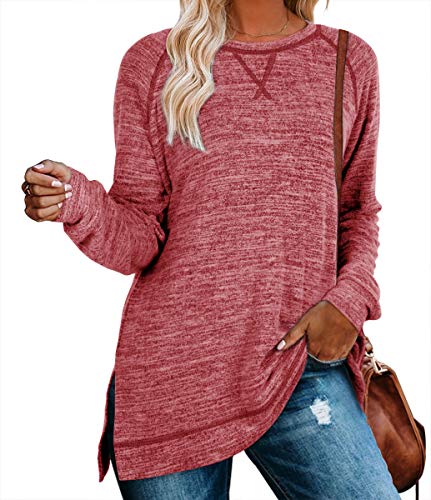 Image of Aokosor Womens Sweaters Long Sleeve Shirts Lightweight Side Split Tunic Tops for Leggings Trending Now 2023