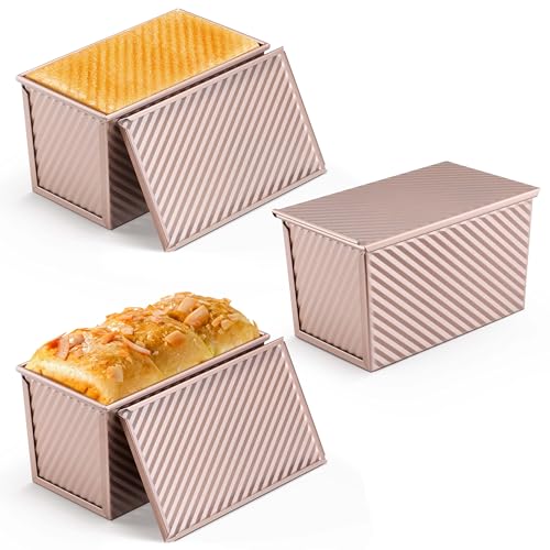 Image of LIANYU 3 Pack Pullman Loaf Pan with Lid, 1 LB Nonstick Bread Loaf Pans Set | Heavy Duty, Rectangle Bakeware with Cover, Homemade Sourdough Bread Sandwich, Rose Gold