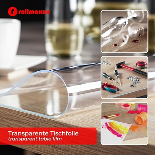 Rollmaxxx Tischfolie 2mm - Tischdecke transparent - mit abgeschrägter Kante - Tischschutz - Schutztischdecke - Schutzfolie - PVC Folie für Tisch – Maßanfertigung möglich (85 cm x 140 cm)