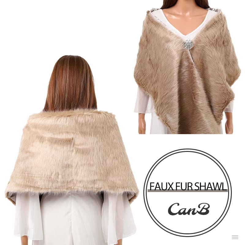 CanB Women Faux Fur Shawl Wedding Fur Wraps and Shawls Fur Evening Cape Shrug Winter Stole Scarf for Women and Girls3