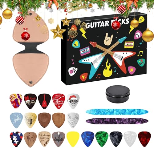 クリスマスカレンダーカウントダウン - 木製24日カウントダウン - エレキギターピック,ウクレレプレイヤー ティーンズ 大人 子供 向け 季節の祝日 ハロウィン イースター 感謝祭