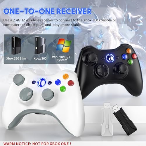 Image of Gamrombo 2 Pack Replacement for Xbox 360 Controller, Wireless Controllers Gamepad Upgraded Joystick Compatible with 360 & Slim, Windows 11 /10 /8 /7 PC Controller(White+Black)