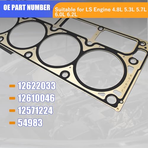 Image of Sorello 2 PCS 5 Layer MLS Engine Cylinder Head Gaskets Compatible with Cadillac CTS Chevy Corvette Camaro GMC Buick 6.0L 6.2L for Engine LS2 LS9 LQ4 LQ9 L99 L76 L77 L92 L96 L94 L9H Replaces 12622033