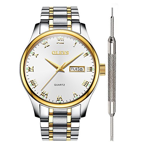 Image of OLEVS Watch for Men Stainless Steel Business Dress Analog Quartz Men Watch Large Face Day Waterproof Luminous Classic Wrist Watch