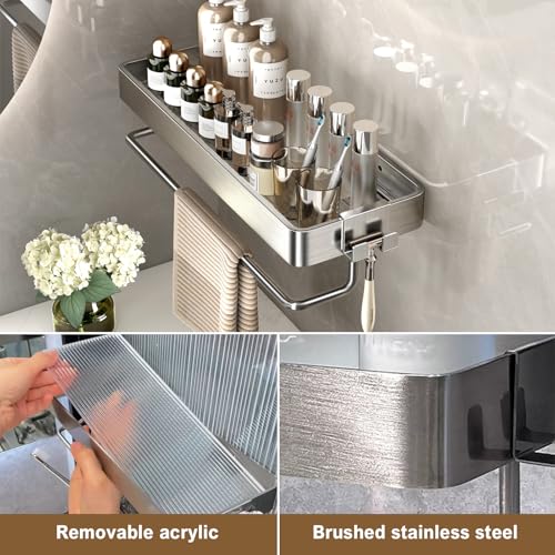 Volpone Bathroom Shelves Wall Mounted Stainless Steel Bathroom Floating Shelf Acrylic Bathroom Wall Organizer With Removable Hooks 2-Tier thumb #1