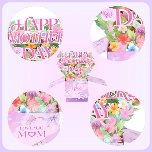 Flowers Mother Pop Up Card Set, Funny Floral Mothers Greeting Cards with Message Paper & Envelope Brilliant Three-Dimension Flowers Bloom Design for Mom (Style A) — view 3