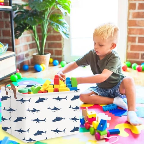 Image of Rectangular Easter Shark Basket,Collapsible toy box for kids,easter gift basket, Nursery Hamper for Shelve Toy Box,Shelf Basket(Shark)