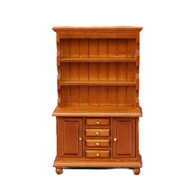 zalati Dollhouse Bookcase 1:12 Miniature with Openable Four Drawers and Two Cabinet Doors Bookshelf for Books Toys Display Showcase Decoration
