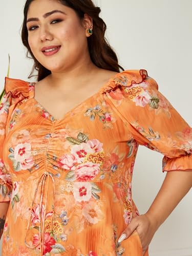 Image of Miss Chase A+ Women's V-Neck Three-Quarter Sleeve Floral Wrap Chiffon Midi Dress