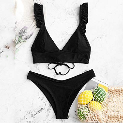 Lnmuld Sexy Swimsuit For Women Women Two Swimsuit Neck V High Pieces Swimwear Bikini Beachwear Cut Swimwears Tankinis Set Black #TOP1