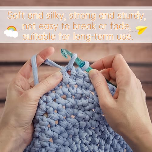 Uiopa Light Blue T-Shirt Yarn, 400g/120m Elastic Fabric Crochet Cloth T Shirt Yarn - Image 4