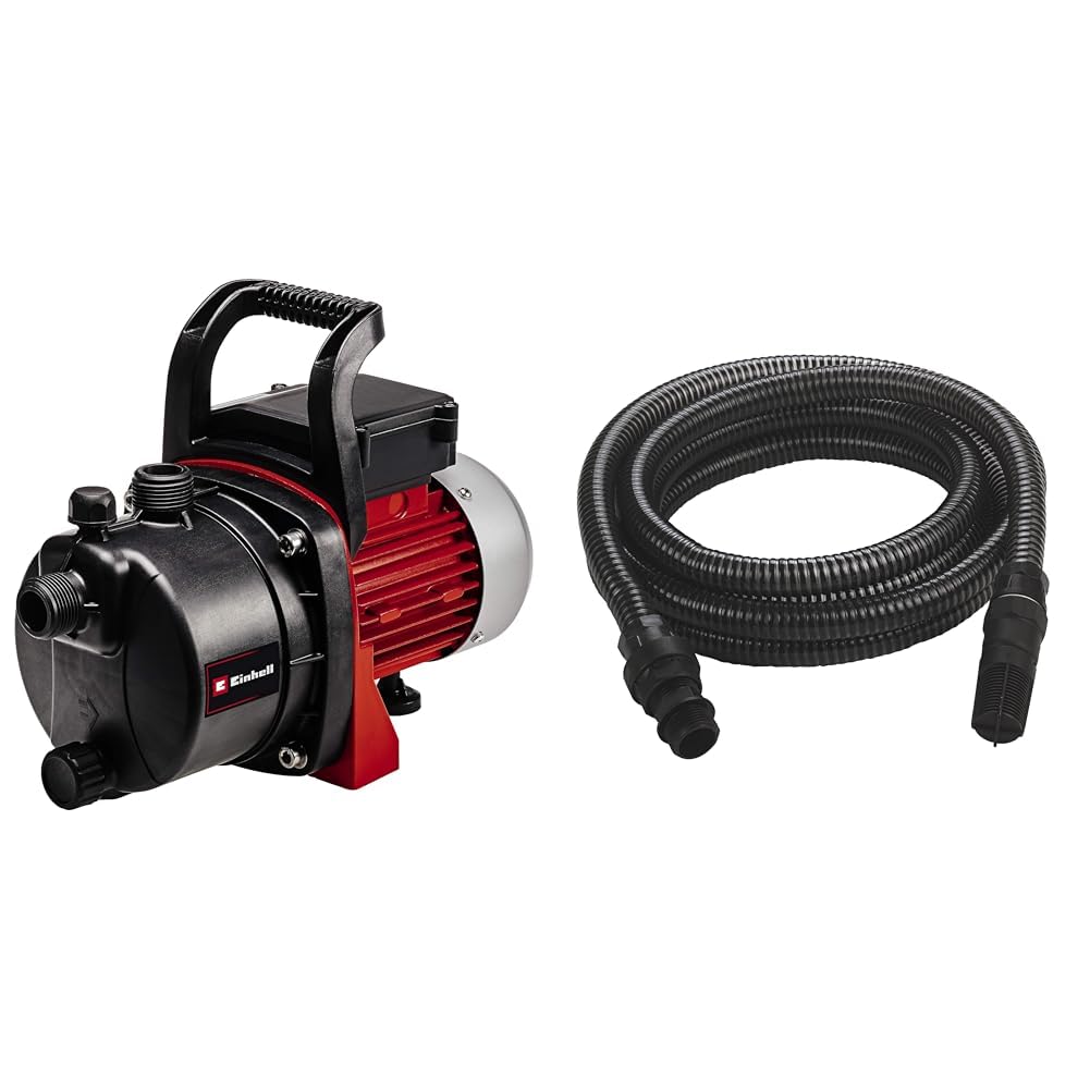 Einhell Pompe d’arrosage de surface GC-GP 6538 (650 W, Câble d‘alimentation 1,4 m) & Accessoire Kit tuyau d'aspiration noir 7 mètres avec embouts en PVC - température max. : 35° - Ø 32 mm