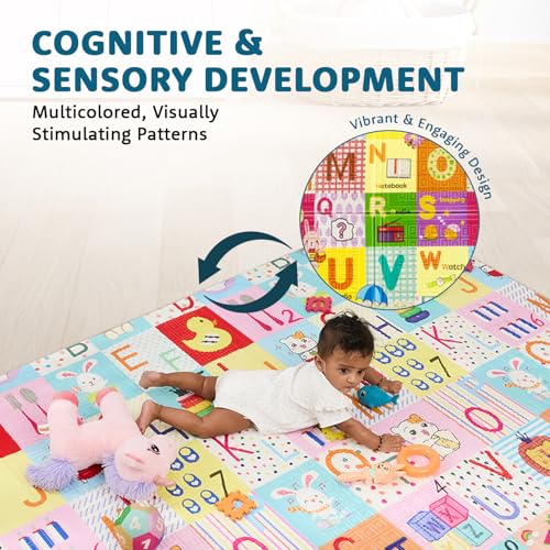 Image of Amazon Brand - Supples Reversible Baby Playmat | Certified BIS-Approved Foldable Foam Mat for Learning & Crawling | 0.6 cm Thick | 2+ Months Baby | Alphabetical Design | 6.5 x 4.5 ft Multicolour