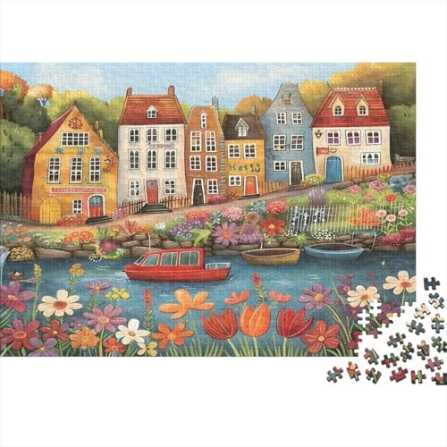 Maisons de Canal colorées_1 Puzzle 1000 Pièces avec Emboîtement Parfait, Puzzle d'art défi Entre Amis pour Un Tableau À Encadrer, Superbe Idée Cadeau...