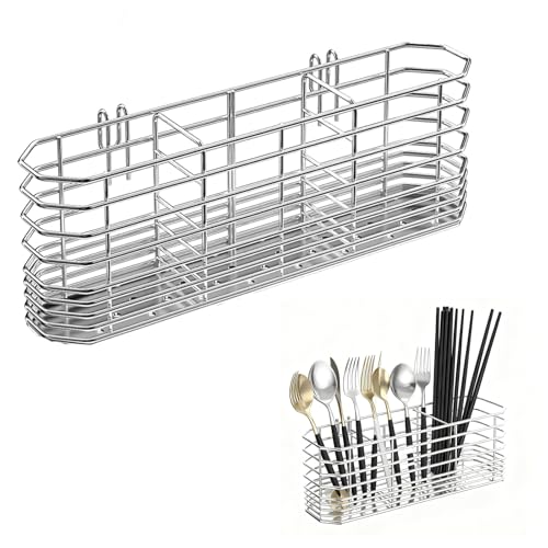 304 Stainless Steel Cutlery Holder Rust Resistant And sturdy Cutlery Drainer Kitchen Cutlery Drainer for Sink for Can Store Forks Spoons Chopsticks etc (Silver)