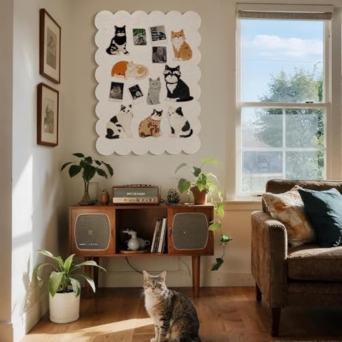 Image of Climberty Large Felt Bulletin Board 47x31in Wave Pin Board with 50 Push Pins, Soft Wall Memo Notice Board for Photos Notes Posters, Decorative Display for Home Office Kids Room