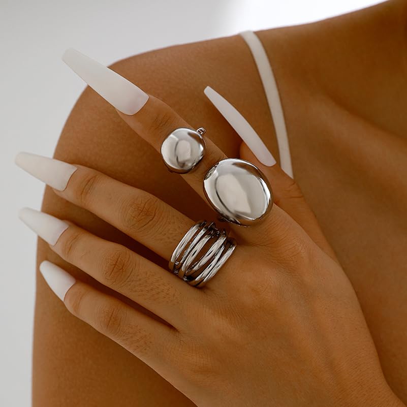 Image of Shining Diva Fashion Stylish Trendy Finger Rings Set for Women & Girls | Chunky Minimal Statement Ring Combos Modern Elegant Jewellery Collection