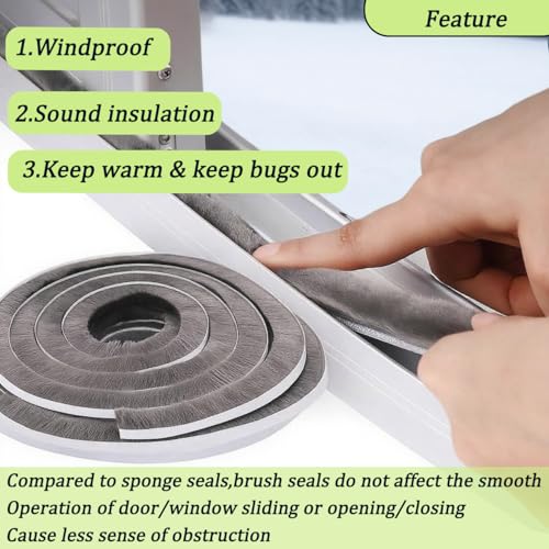 Image of ZOMPAGO Brush Weather Stripping Door Window Seal, 0.9 x 0.4 x 66 FT