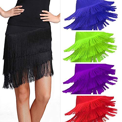 YM YOUMU Women Tassel Tiered Latin Dance Practice Skirt for Tango Ballroom Samba Salsa Dancewear4