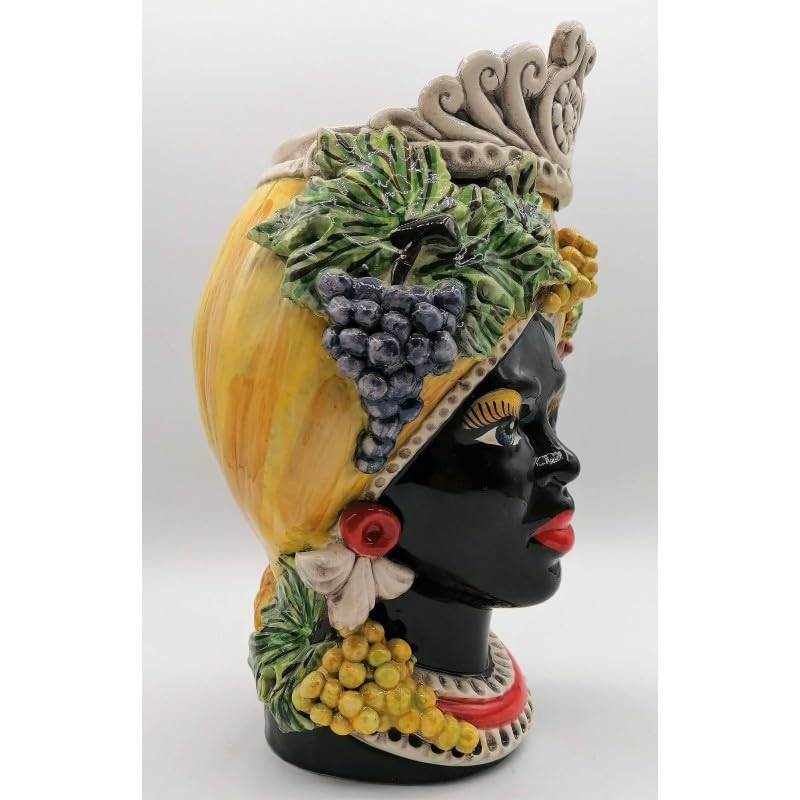 SICILIA BEDDA CAPACI Cabezas de Moro Siciliano (1 Pieza) h Aproximadamente 30 cm Cerámica Caltagirone, Colección 4 Estaciones: Primavera, Verano, Oto - Caer